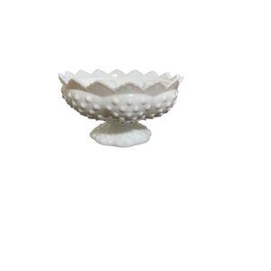 Vintage Fenton White Hobnail Milk Glass Six Candle Holder Centerpiece Bowl